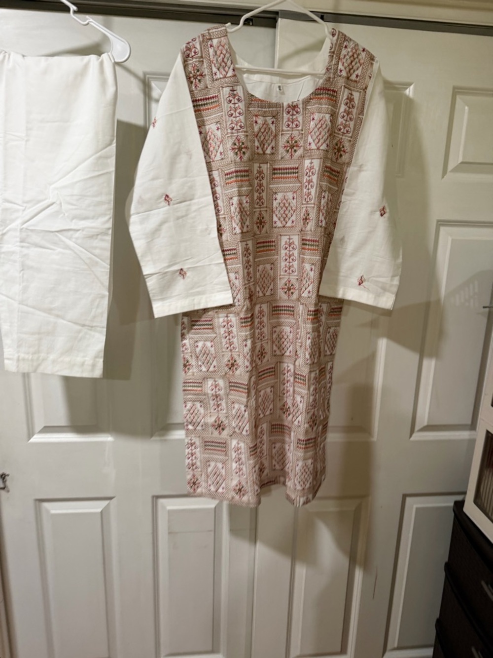 Pink and White Patterned Fabric Set